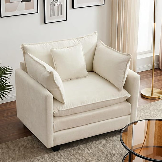 Modular Sectional Sofa Cloud Couch, Deep Seat Washable Chenille Fabric Sofa with Throw Pillows, Singel Seat Modern Couches for Living Room Bedroom Apartment, Beige