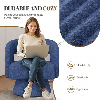 Luxanimarion Swivel Barrel Accent Chair,Oversized Chenille Upholstered Round Swivel Chair,Modern Luxury 360 Degree Living Room Vanity Chair for Bedroom Office,Blue,1PCS