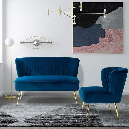 TINA'S HOME Contemporary Velvet Loveseat Sofa, Upholstered Loveseat Couch with Golden Metal Legs, Small Tufted 2-Seat Sofa Armless Love Seat for Living Room, Bedroom, Apartment Small Spaces, Navy