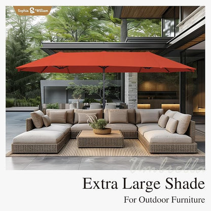 Sophia & William Patio Set with Umbrella 8 Pieces Outdoor Dining Set for 6 with 13ft Umbrella Orange Red, 6 x Blue Swivel Patio Chairs with 59" Dining Table for Lawn Garden (No Umbrella Base)
