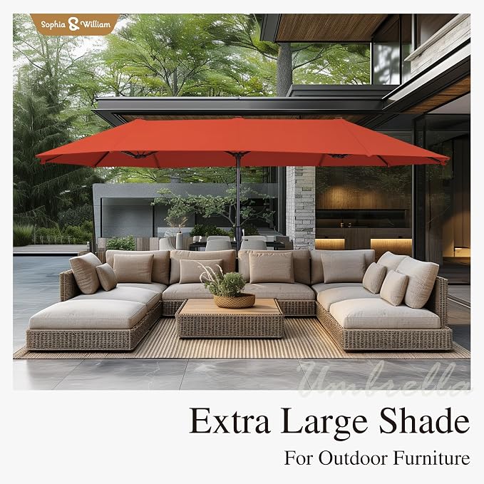 Sophia & William Patio Set with Umbrella 8 Pieces Outdoor Dining Set for 6 with 13ft Umbrella Orange Red, 6 x Grey Swivel Patio Chairs with 59" Dining Table for Lawn Garden (No Umbrella Base)