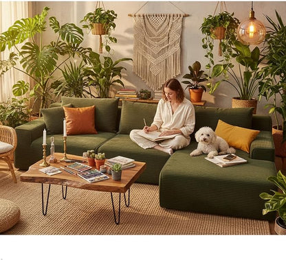 Homkdom 98" Boneless Couches for Living Room, L-Shape Modular Sectional Sofa with Deep Seat Oversized Right Facing Chaise, Cloud Couch for Apartment, Small Space (Green)