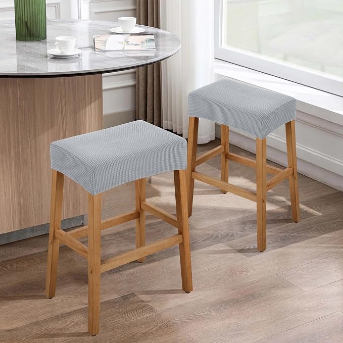 YISUN Stool Covers Rectangle - 2 Pack Stretch Waterproof Saddle Seat Cover Counter Bar Stools Bar Chairs Covers Kitchen Island Chairs Cushion Protector (2, Light Gray)