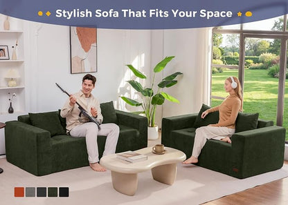 MAXYOYO Modular Sofa Couch, 61" Loveseat Boneless Cloud Couch with Deep Seat, Chenille Upholstered Living Room Comfy Sofa Chair for Living Room, No Assembly Required, Dark Green