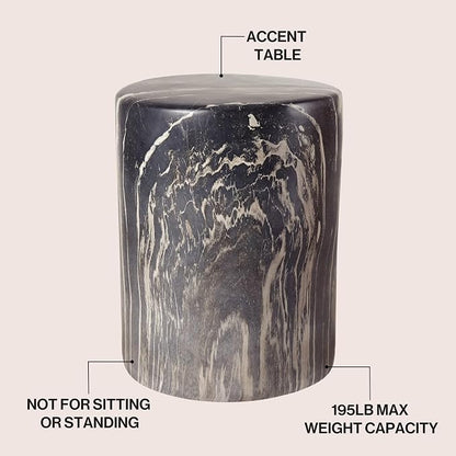 JONATHAN Y Black Marble Polyresin Accent Table, 13" x 16.75" Modern Minimalist Column Side Table, Indoor/Outdoor Faux Marble Pedestal End Table & Plant Stand TBL1101C