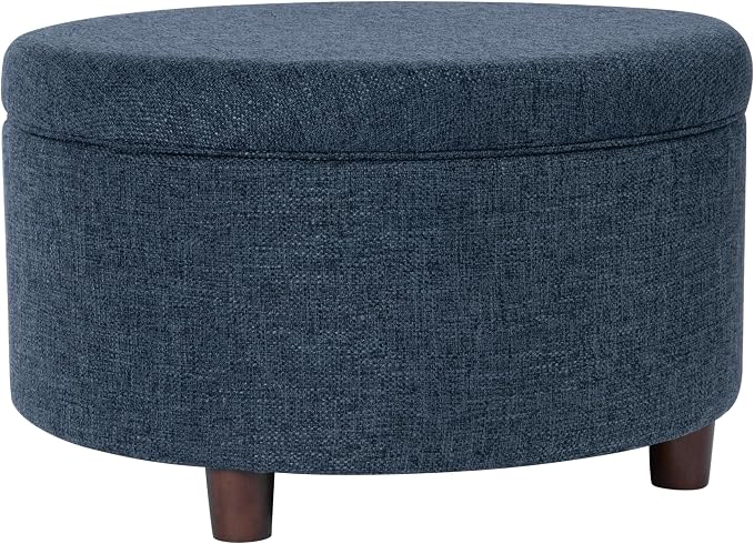 HomePop 28" Round Storage Ottoman - Textured Navy