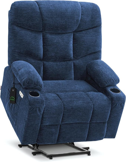 MCombo Oversized Power Lift Recliner Chair with Extended Footrest, Extra Wide for Big and Tall Elderly People, Fabric R7399 (Navy Blue, Large-Wide)