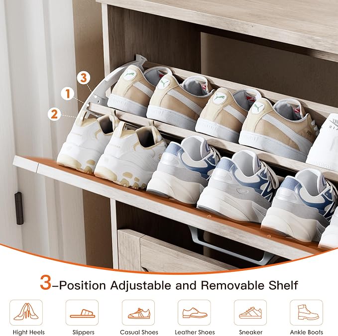 Nicetree Farmhouse Gray Shoe Cabinet – Ultra Slim 3-Drawer Flip Organizer with Shaker Barn Door Accents, 3 Adjustable Shelves, and Freestanding Compact Design, Shoe Rack Stores Multiple Pairs