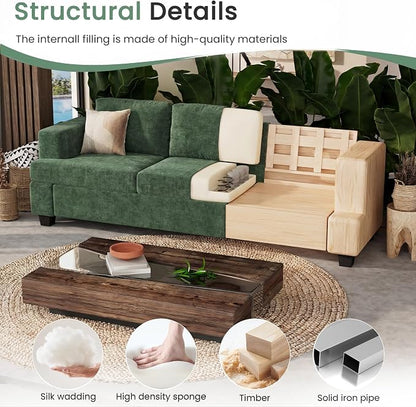 YOUDENOVA Sofa Couch, 3 Piece Set Comfy Sofa, 2 Loveseat & 3 Seater Sofa with Deep Seats for Living Room, Modern Sleeper Couch, Green Chenille