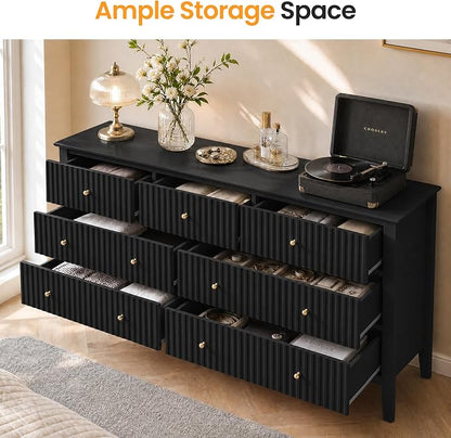RoyalCraft 7 Drawer Dresser for Bedroom, 53" Wide Modern Wooden Chest of Drawers with Metal Handles, Painted Surface, Sturdy and Stable Storage Cabinet for Living Room, Black