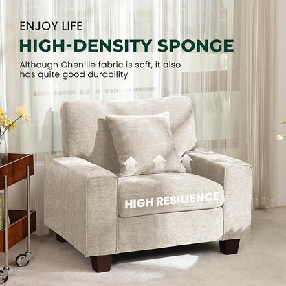 DOPEDIO Modern Living Room Sofa Set, 71.25" Chenille Loveseat with 2 Accent Chairs, Removable Covers, Spring Cushions, Solid Wood Frame, Easy Assembly（71.25inch+2 Single,Beige）