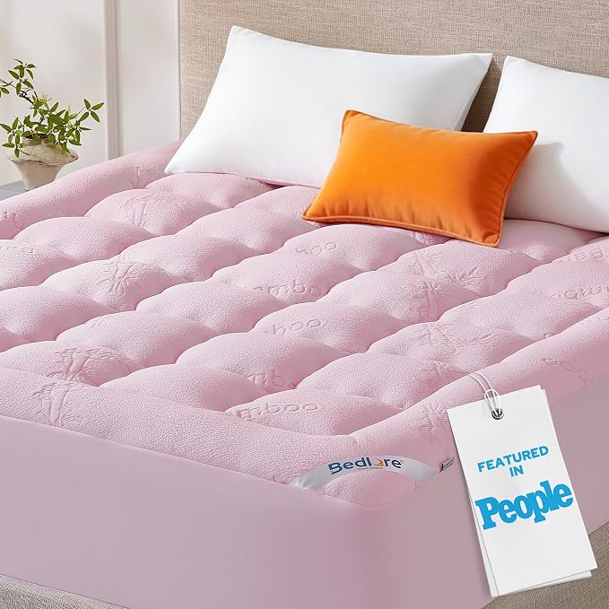 BEDLORE Full Size Mattress Topper Viscose Derived from Bamboo, Thick Pillow Top Mattress Pad with Stretchable Pockets for 6"-15" Mattress, Breathable Mattress Topper for Back Pain Relief(Pink)