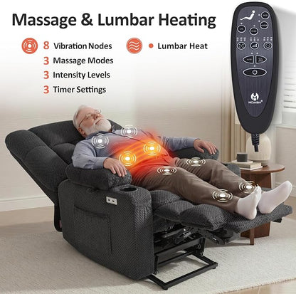 MCombo Large Dual Motor Power Lift Recliner Chair for Elderly, Zero Gravity Lift Chair with Heat and Massage, Infinite Position Lay Flat Recliner, USB Ports, Fabric 7896 (Large, Dark Gray)
