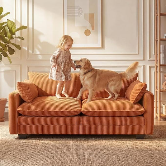 Gizoon 75” Small Cloud Loveseat Couches for Living Room, 2 Seater Love Seat Sofa with Comfy Deep Seat, Small Washable Couches with Removable Corduroy Cover for Apartment, Orange