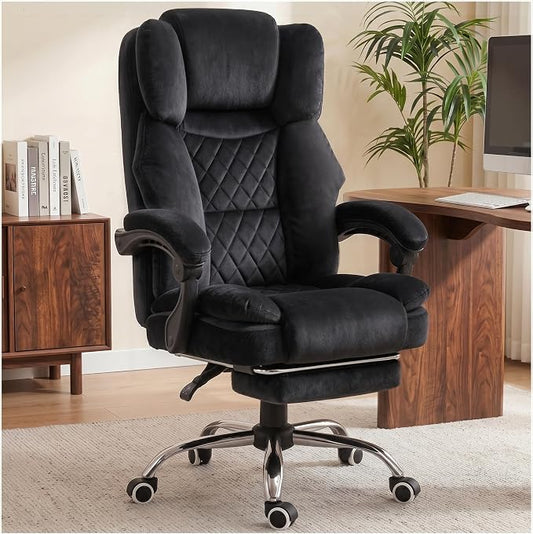 GTPLAYER Big and Tall Office Chair with Pocket Spring Cushion & Ergonomic Lumbar Support for Lower Back Pain Relief, High Back Computer Gaming Chair with Foot Rest, Soft Velvet Fabric, Black
