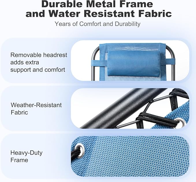 Nazhura Set of 2 Relaxing Recliners Patio Chairs Adjustable Steel Mesh Zero Gravity Lounge Chair Beach Chairs with Pillow and Cup Holder (Sky Blue)