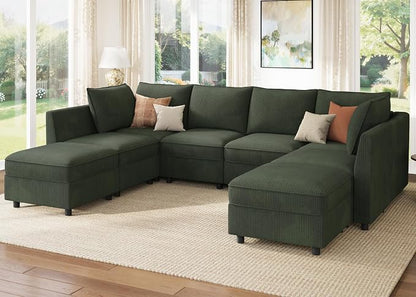 HONBAY Modular Sectional Sofa Couch with Storage, Modern U Shaped Sectional Sofa, Convertible Couches for Living Room - Green