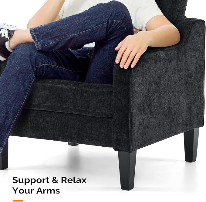 VINGLI Mid-Century Modern Accent Chair, Black Chenille, 30" (W) x 30.7" (D) x 33" (H), 1 Seat, 380 lbs Weight Capacity