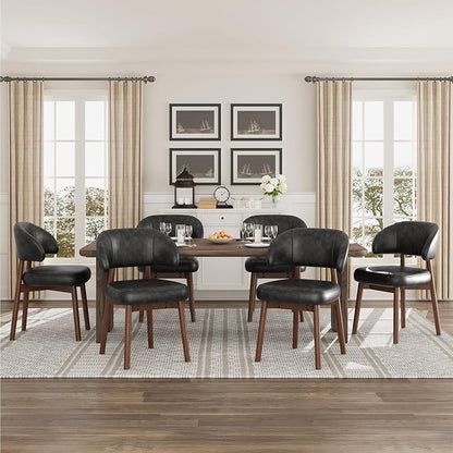 MALOL Wooden Dining Chairs Set of 2, Modern Upholstered Dining Room Chair, PU Leather Kitchen Side Chairs with Curved Open Back for Living Room/Restaurant/Cafe, Black