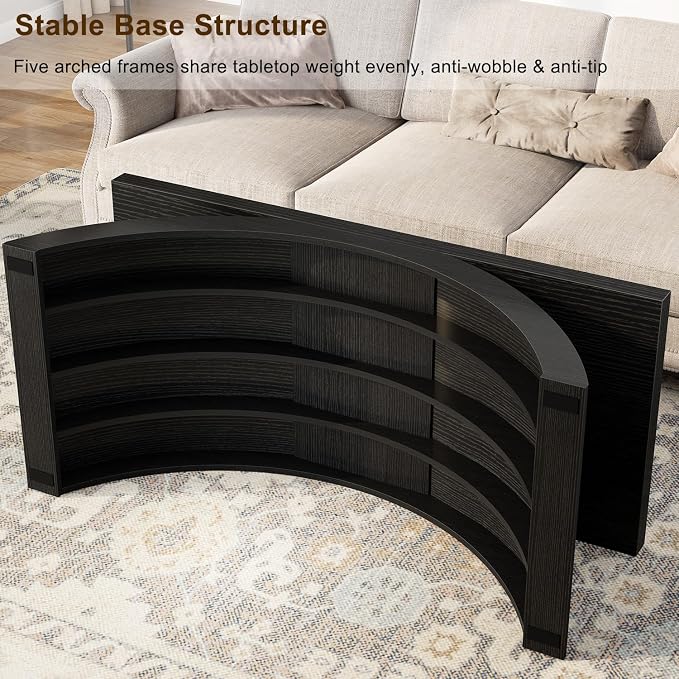 HSH 47" Modern Rectangle Wood Coffee Table for Living Room, Black Oak | Large Rectangular Center Table, Low Table with Sculptural Arched Base, 200 lb Capacity, Easy Assembly