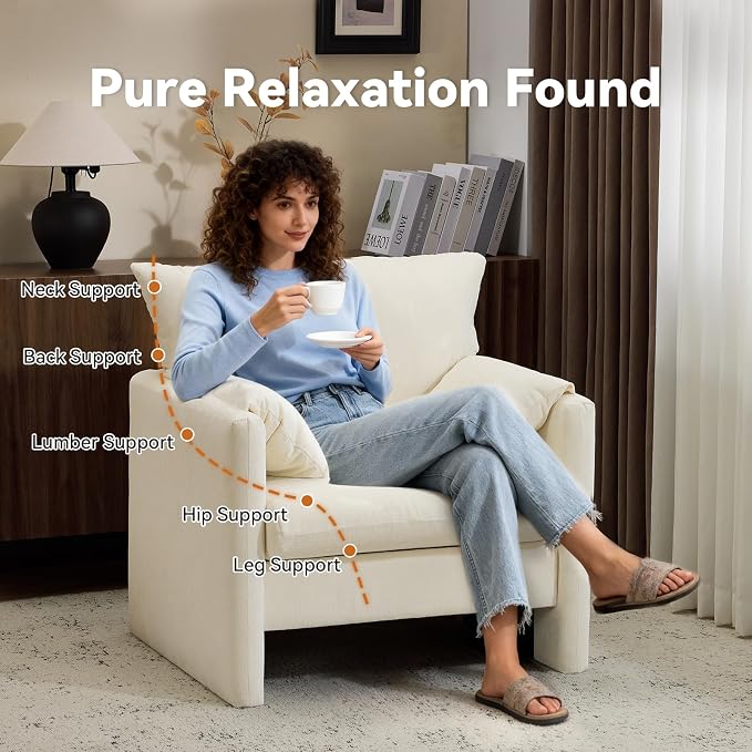 Chenille Oversized Armchair Set of 2, Wide Accent Chair for Living Room Bedroom Modern Upholstered Lounge Chair Mid-Century Reading Chair Comfy Single Sofa Chair, Beige