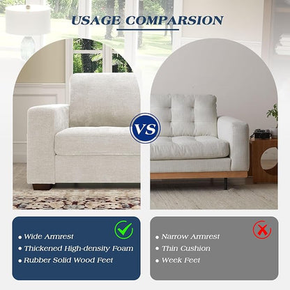 WorthFurni Sofas for Living Room, Chenille Loveseat Couch Set, Small Modern Sofa, USB Charging, Removable Sofa Cover,Solid Wood Frame, Easy to Install(89inch,White)