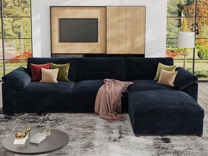 EASE MOOSE Blue Sectional Modular Sofa,Oversized L Shape Sectional Couch Wide Deep seat Sectional Sofa, Removable Cover