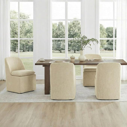 KISLOT Upholstered Dining Chairs Set of 2 with Casters, Modern Side Armless Deskchair with Washable Slipcover & Sturdy Metal Frame for Diningroom Bedroom Livingroom Reading Room, Sand Fabric