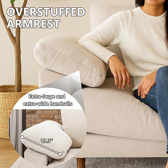 Oversized Modular Cloud Couch with Removable Washable Cover, L/V-Shaped Sectional for Large Living Room, Plush Chenille & Deep Seat（Beige）