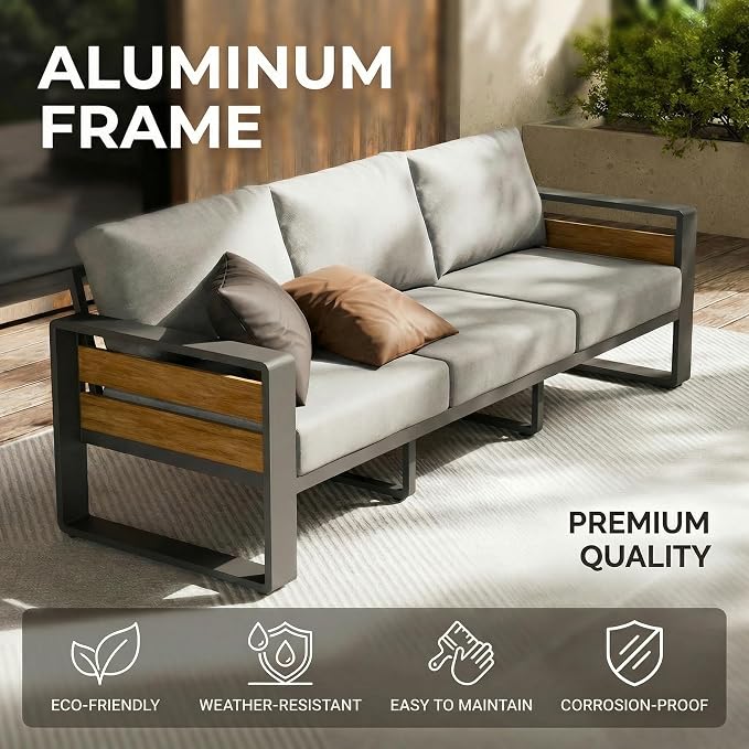 ZANDOR Aluminum Outdoor Patio Furniture Set with Table,7 Seat,Dark Gray | Rustproof,High weight capacity,Water-repellent,Washable Cover,All-Weather Resistant,Easy clean,for Poolside Backyard Deck