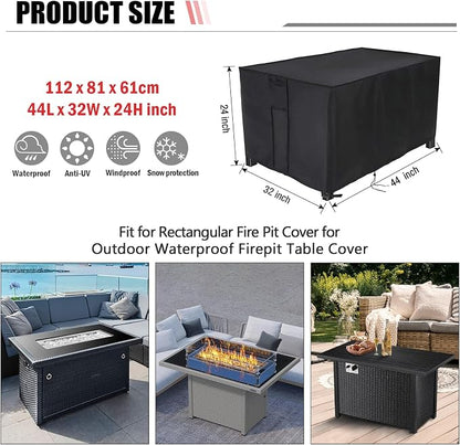 Fire Pit Cover Rectangular 44 Inch,Propane Gas Fire Pit Table Cover,Outdoor Waterproof Firepit Table Cover - 44 X 32 X 23 Inch