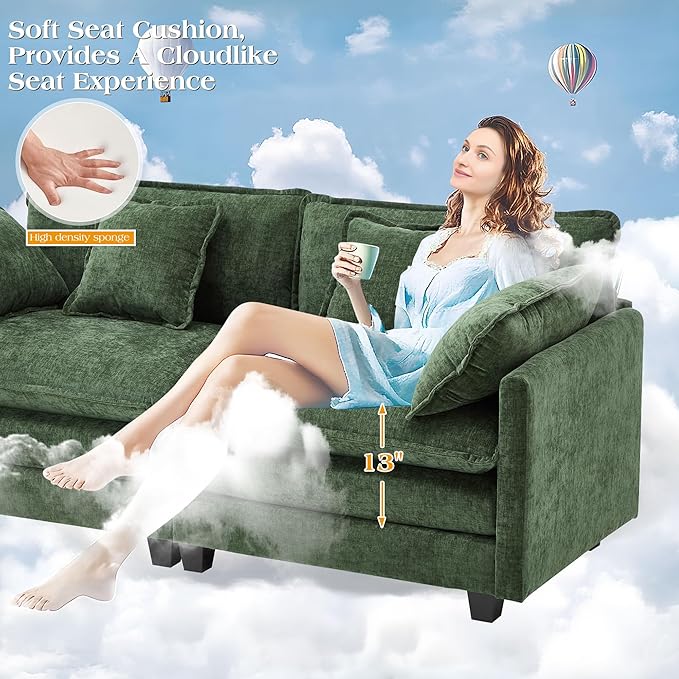 113.8" Modular Sectional Sofa,Cloud Couch for Living Room,Modern Deep Seat Sofa 5 Seater Chenille Fabric Comfy L Shaped Couches with Throw Pillows & Movable Ottoman for Apartment