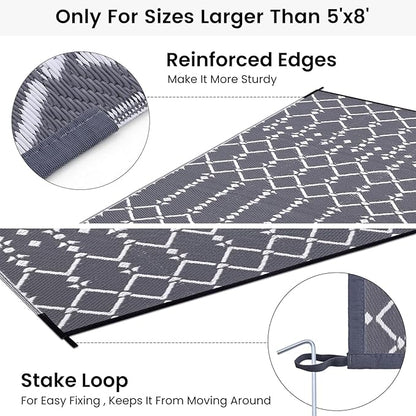 Smiry Outdoor Rug 8x10 ft, Waterproof Reversible Plastic Straw Rugs, Boho Outdoor Area Rug, Outside Floor Mat for Patio, Backyard, Deck, Picnic, Beach, Camping, Grey