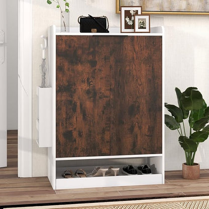 Verano Garden Shoe Cabinet with Doors, 7-Tier Wood Shoe Storage Cabinet with 4 Adjustable Shelves, No Bend Shoe Rack Organizer with Umbrella Stand&Drawer, 43" Tall Shoe Organizer for Entryway