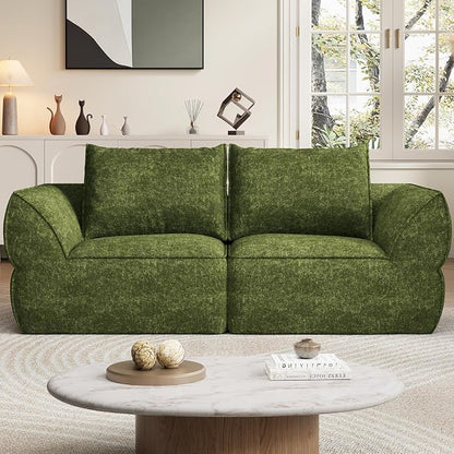 76.4" Cloud Loveseat Sofa, Deep Seat Couch with Pillows, Modern Comfortable Upholstery Boneless Sofa, 1 piece for Living Room, Bedroom, Apartment, Removable Cover，No Assembly Required, Algae Green