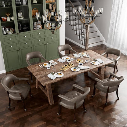 LEEMTORIG Large Dining Chairs with Casters and Arms, Rolling Dining Chairs with Wheels, Boss Caption's Chairs, 26" D x 25.2" W x 31.5" H, Espresso Legs & Dark Brown Fabric SY-318-DK