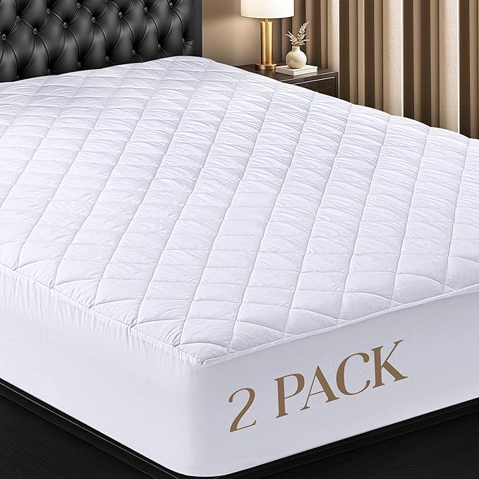 Quilted Fitted Mattress Pad 2 Pack, Twin XL Mattress Protector Topper with Deep Pocket Stretches up to 16 Inches, Machine Washable Mattress Cover by Utopia Bedding (White)