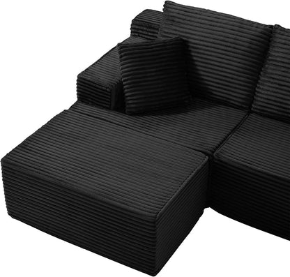 103" Boneless Modular Sectional Sofa Cloud Couch with Ottomans and Pillows, Convertible L/U Shaped Corner Sofa, Full Foam Deep Seat Compressed Couch for Living Room, Apartment