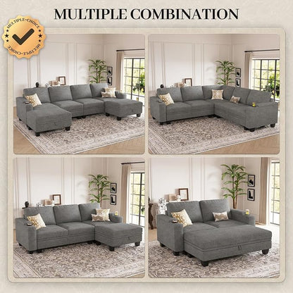 Belffin Modular Sectional Sofa Convertible U Shaped Couch with Storage Sectional Couches with Chaise for Living Room Light Grey