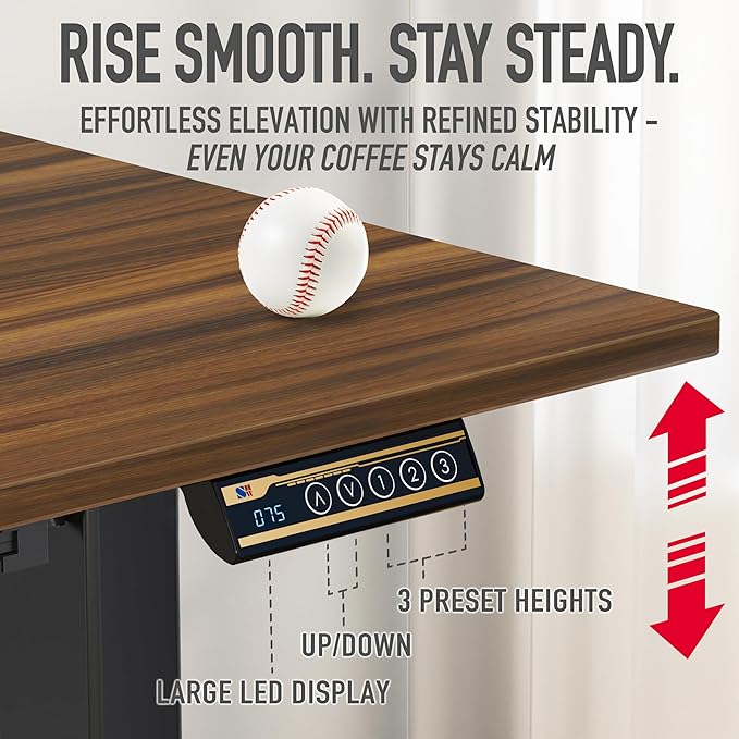 SHW 48-Inch Electric Height Adjustable Standing Desk with Drawer, Memory Preset and Cable Management Tray, Walnut