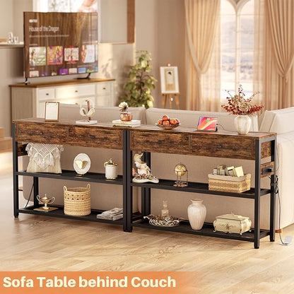 Ecoprsio Entryway Table with Outlets and USB Ports, Console Table with 2 Drawers, Small Sofa Table with Storage Shelves for Living Room, Couch, Hallway, Foyer, Kitchen Counter, 32'', Rustic