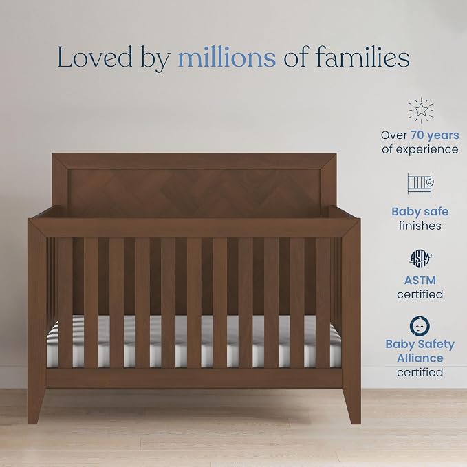 Child Craft Kieran 4-in-1 Convertible Baby Crib, Wooden Nursery Furniture Converts to Toddler Bed Daybed & Full-Size Bed, Adjustable Mattress Heights, Non-Toxic Baby Safe Finish, Toasted Chestnut