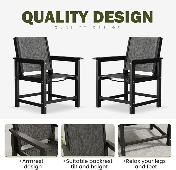 Amopatio Patio Dining Chairs HDPE Plastic Outdoor Chair with Wide Seat All Weather UV Resistant Heavy Duty Resin Patio Chairs for Poolside Garden Porch Backyard Balcony & Deck(1PCS)