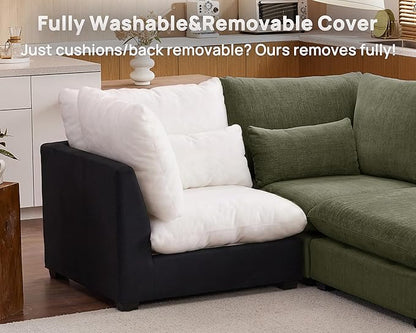 154" Oversized Chenille Couch Modular Sectional Sofa, Washable Cloud Couch Sectional, 4 Seater Sectional Couches for Living Room, Fully Cover Removable, Basic 4 Seater, Chenille, Green