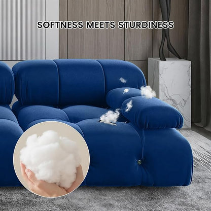 104" Velvet Modular Sectional Sofa, Luxury Modern 3-Seater Sectional Couches for Living Room Bedroom Office Apartment (Blue)