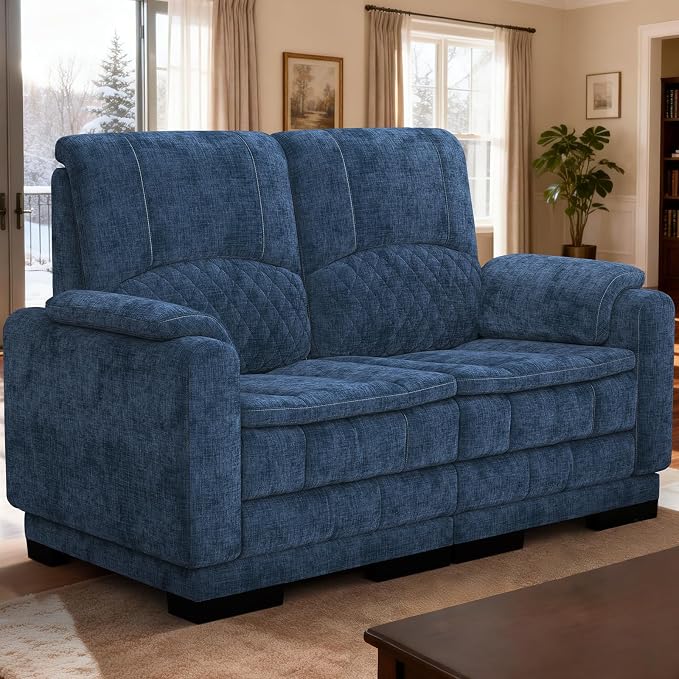 Yolsali Boneless Loveseat Sofa, High-Density Cloud-Like Double Cushion Floor Sofa Couch, Chenille Small Boneless Couch for Living Room, 850 lb Support, Raised Backrest, Ergonomic, Easy Assembly, Blue