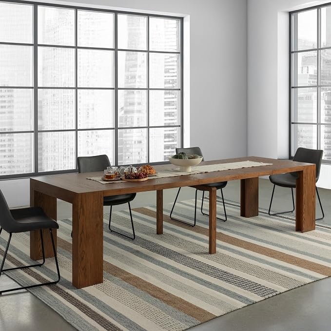 Transformer Table - Solid Wood Extendable Dining Table, Seats 2-12, Expandable Dining Room Table, Space-Saving Furniture, Kitchen and Dining Room Furniture (Brown, Table + Coffee Table)