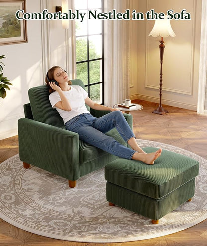 Welzona 25.2" Couches for Living Room, Comfy Green Ottoman with Storage, Foot Rest Tool-Free Setup, Small Ottoman Foot Rest for Couch, Corduroy Couch for Bedroom, Apartment, Office
