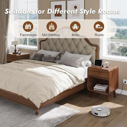 Nasonet 6 Drawer Dresser and Nightstands Set with Charging Station, Wood Mid-Century Modern Dresser and Nightstand 3 Pieces for Bedroom, Living Room, Walnut
