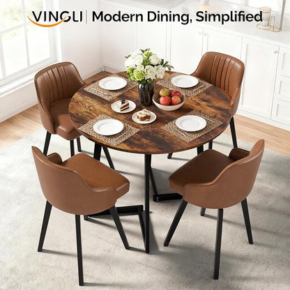 VINGLI Round Dining Table for 2-4, 35in Modern Dining Room Table with Cross Leg, Rustic Brown Wooden Kitchen Table, Space-Saving, Small Space Circle Dinette for Home, Kitchen, Apartment